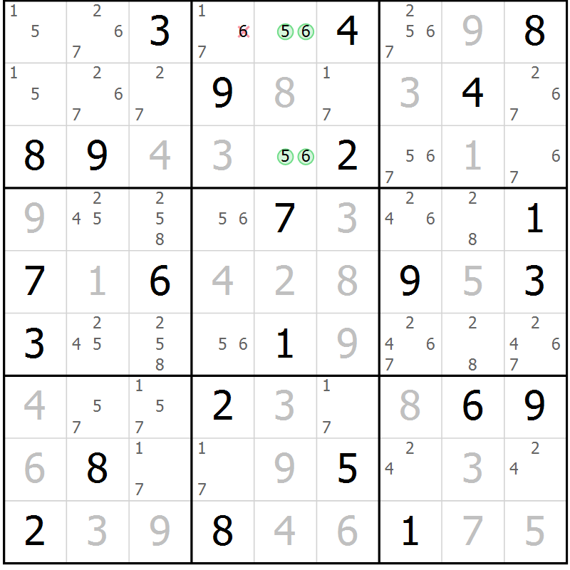 Position des candidats pour la solution de la Gr 75 page 78 du magazine de sudoku Virtuose n° 105