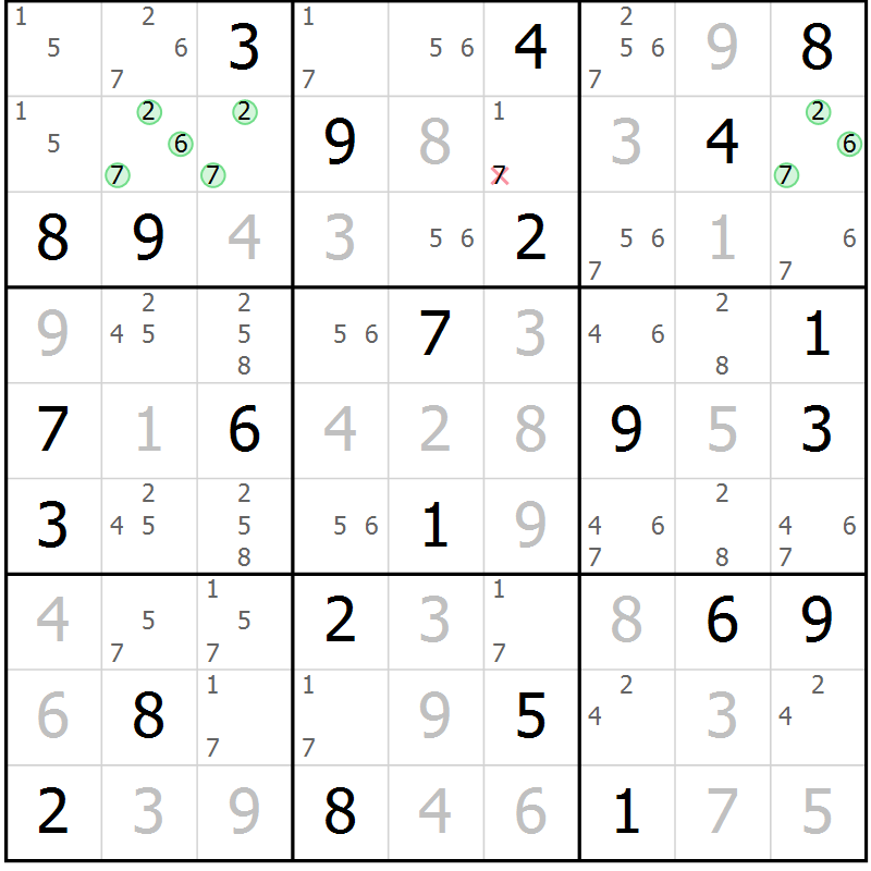 Position des candidats pour la solution de la Gr 75 page 78 du magazine de sudoku Virtuose n° 105
