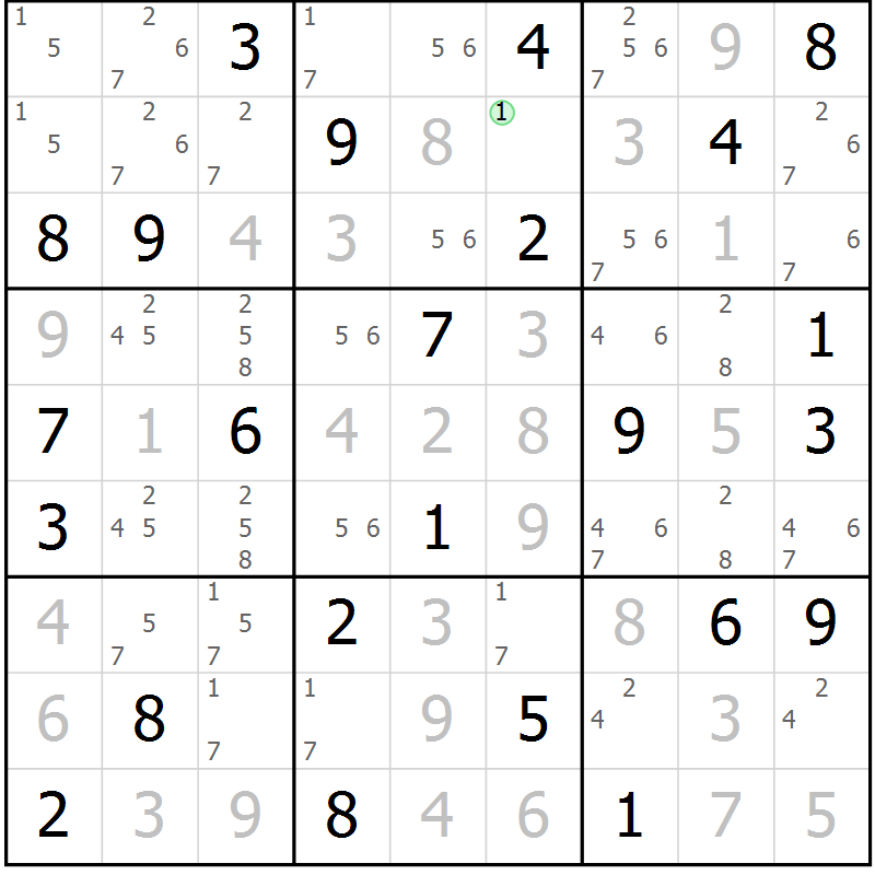 Position des candidats pour la solution de la Gr 75 page 78 du magazine de sudoku Virtuose n° 105