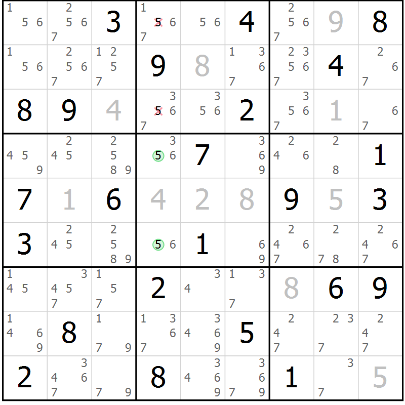 Position des candidats pour la solution de la Gr 75 page 78 du magazine de sudoku Virtuose n° 105