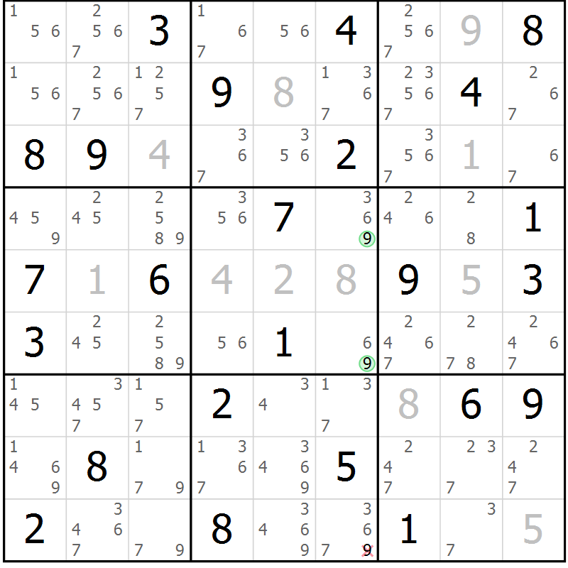 Position des candidats pour la solution de la Gr 75 page 78 du magazine de sudoku Virtuose n° 105