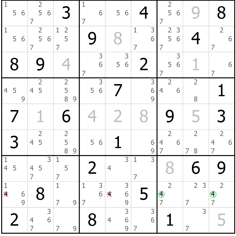 Position des candidats pour la solution de la Gr 75 page 78 du magazine de sudoku Virtuose n° 105