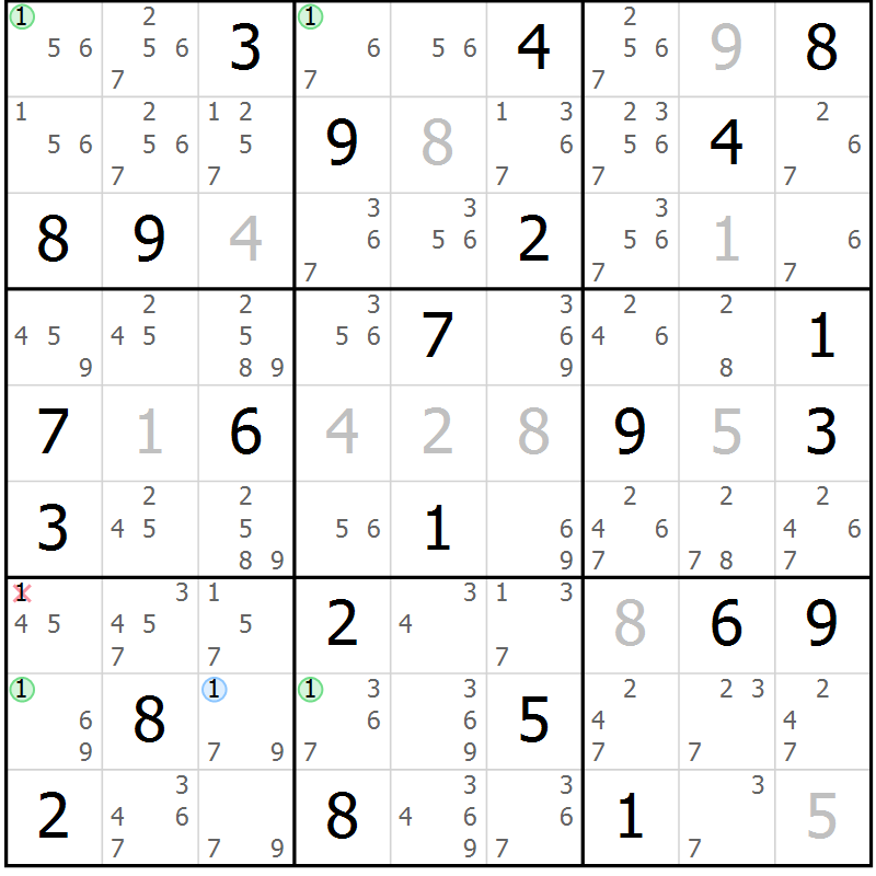 Position des candidats pour la solution de la Gr 75 page 78 du magazine de sudoku Virtuose n° 105