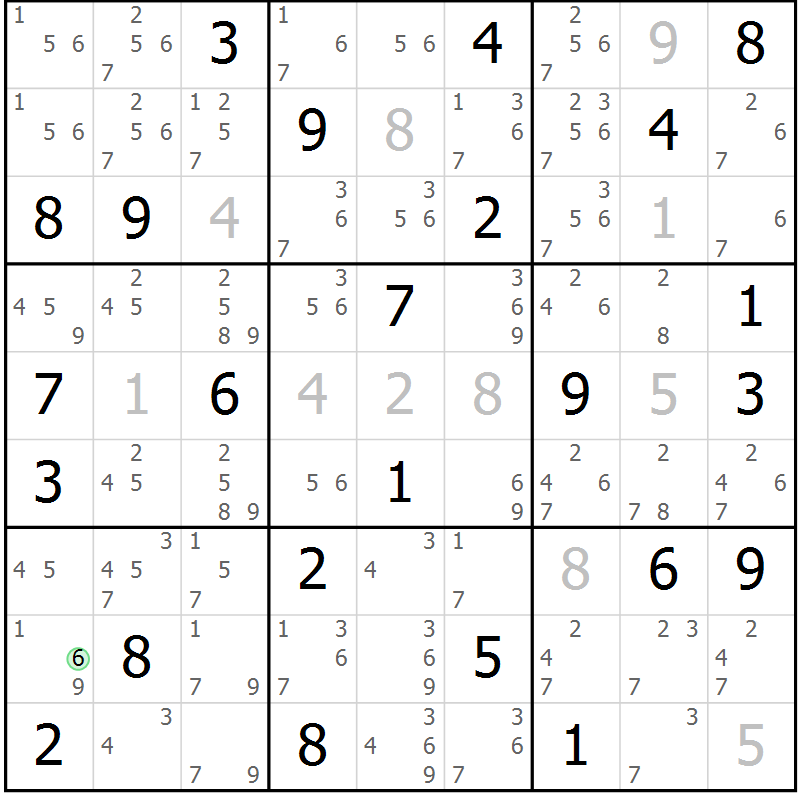 Position des candidats pour la solution de la Gr 75 page 78 du magazine de sudoku Virtuose n° 105