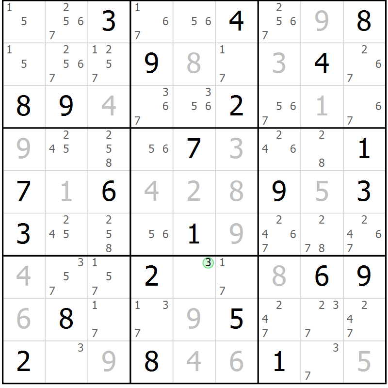 Position des candidats pour la solution de la Gr 75 page 78 du magazine de sudoku Virtuose n° 105