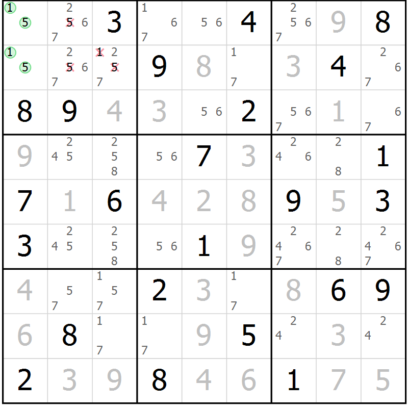 Position des candidats pour la solution de la Gr 75 page 78 du magazine de sudoku Virtuose n° 105