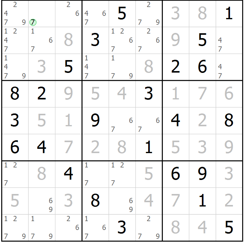 Position des candidats pour la solution de la Gr 76 page 79 du magazine de sudoku Virtuose n° 105