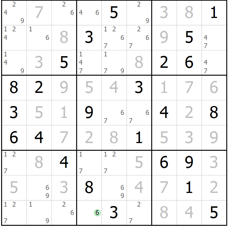 Position des candidats pour la solution de la Gr 76 page 79 du magazine de sudoku Virtuose n° 105