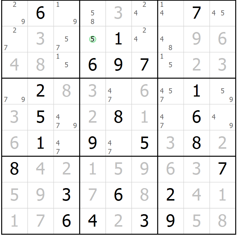 Position des candidats pour la solution de la Gr 77 page 80 du magazine de sudoku Virtuose n° 105