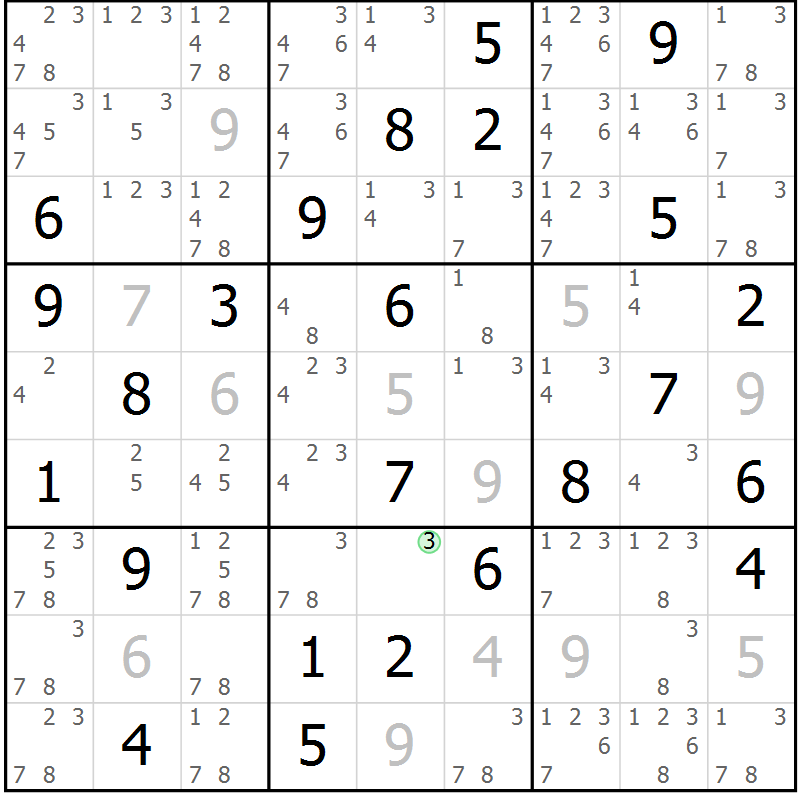 Position des candidats pour la solution de la Gr 78 page 81 du magazine de sudoku Virtuose n° 105