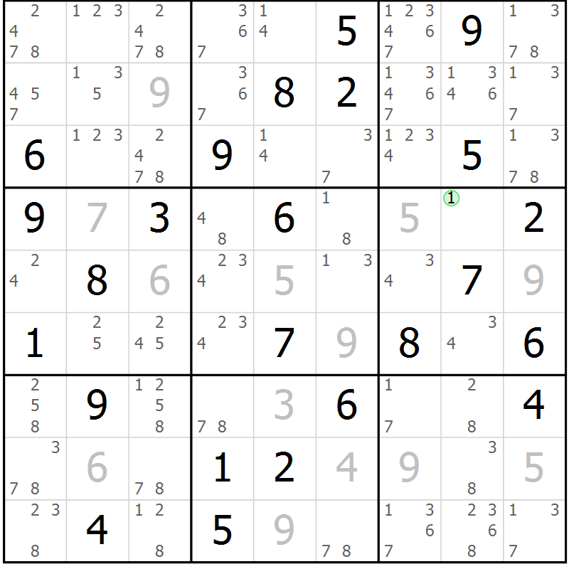 Position des candidats pour la solution de la Gr 78 page 81 du magazine de sudoku Virtuose n° 105