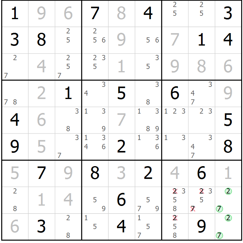 Position des candidats pour la solution de la Gr 79 page 82 du magazine de sudoku Virtuose n° 105