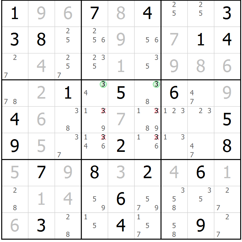 Position des candidats pour la solution de la Gr 79 page 82 du magazine de sudoku Virtuose n° 105