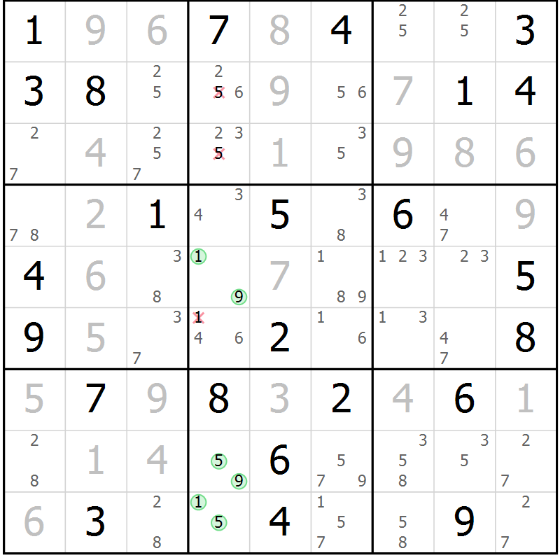 Position des candidats pour la solution de la Gr 79 page 82 du magazine de sudoku Virtuose n° 105