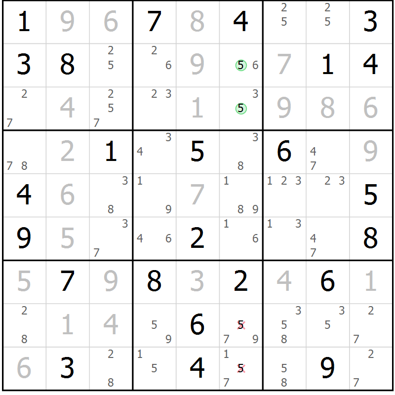 Position des candidats pour la solution de la Gr 79 page 82 du magazine de sudoku Virtuose n° 105
