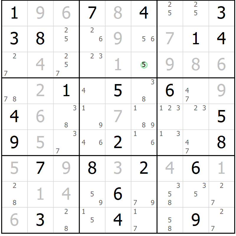 Position des candidats pour la solution de la Gr 79 page 82 du magazine de sudoku Virtuose n° 105