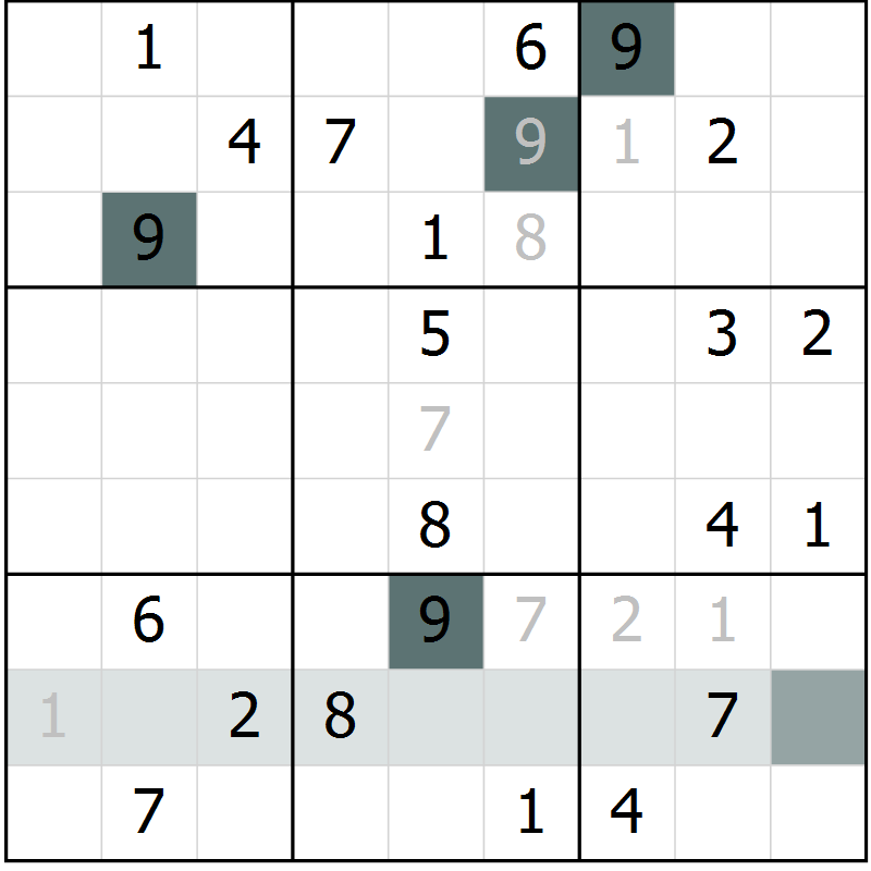 Position des candidats pour la solution de la Gr 8 page 11 du magazine de sudoku Virtuose n° 105