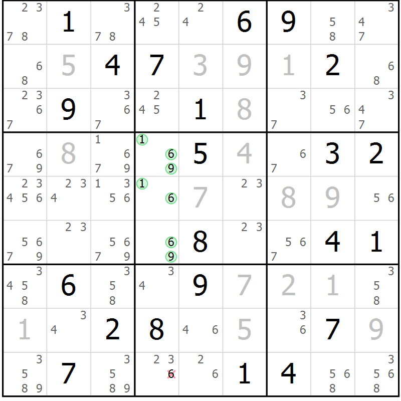 Position des candidats pour la solution de la Gr 8 page 11 du magazine de sudoku Virtuose n° 105