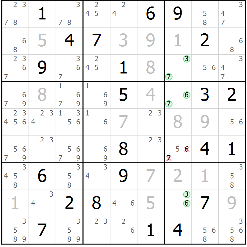 Position des candidats pour la solution de la Gr 8 page 11 du magazine de sudoku Virtuose n° 105