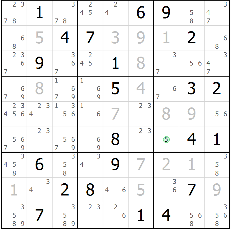 Position des candidats pour la solution de la Gr 8 page 11 du magazine de sudoku Virtuose n° 105