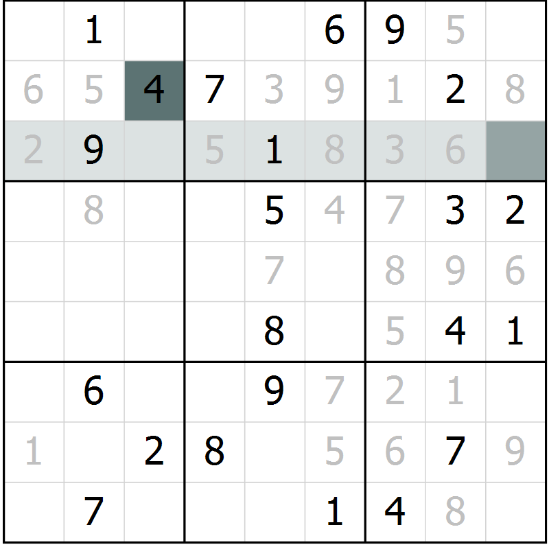 Position des candidats pour la solution de la Gr 8 page 11 du magazine de sudoku Virtuose n° 105