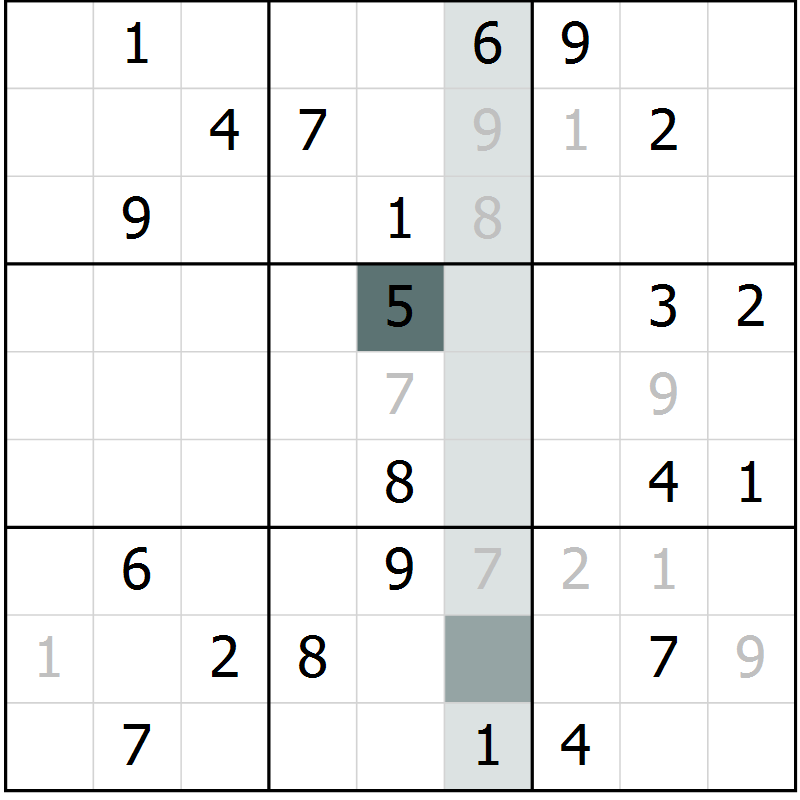 Position des candidats pour la solution de la Gr 8 page 11 du magazine de sudoku Virtuose n° 105