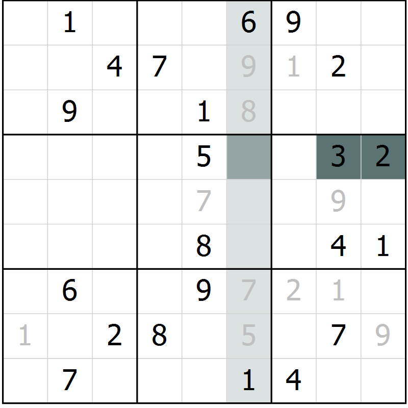 Position des candidats pour la solution de la Gr 8 page 11 du magazine de sudoku Virtuose n° 105
