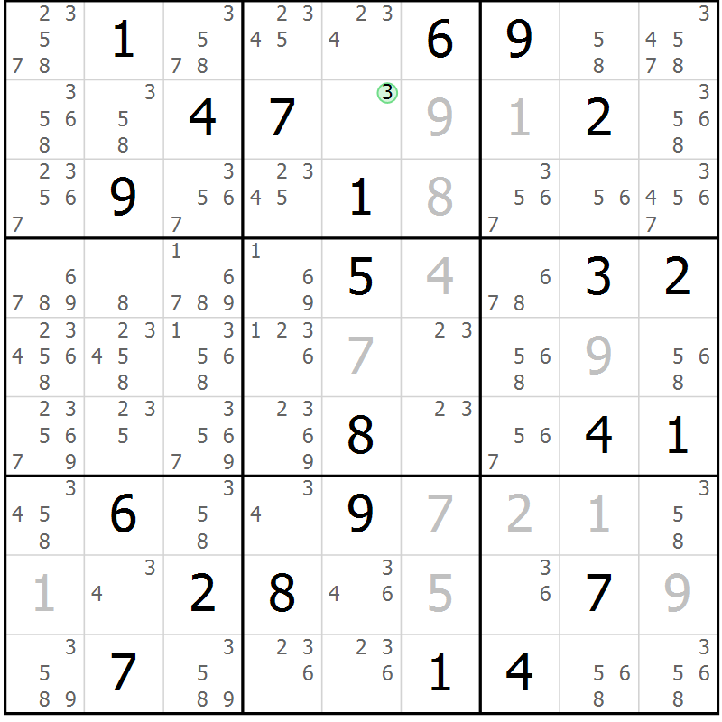 Position des candidats pour la solution de la Gr 8 page 11 du magazine de sudoku Virtuose n° 105
