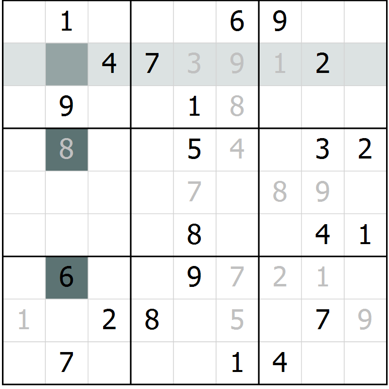 Position des candidats pour la solution de la Gr 8 page 11 du magazine de sudoku Virtuose n° 105