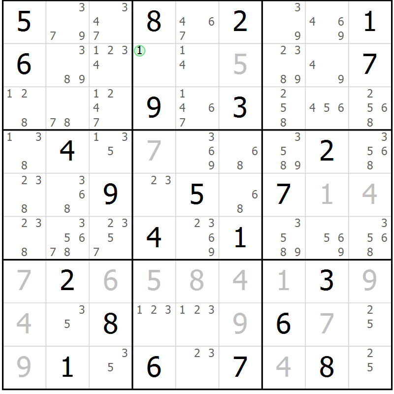 Position des candidats pour la solution de la Gr 80 page 83 du magazine de sudoku Virtuose n° 105