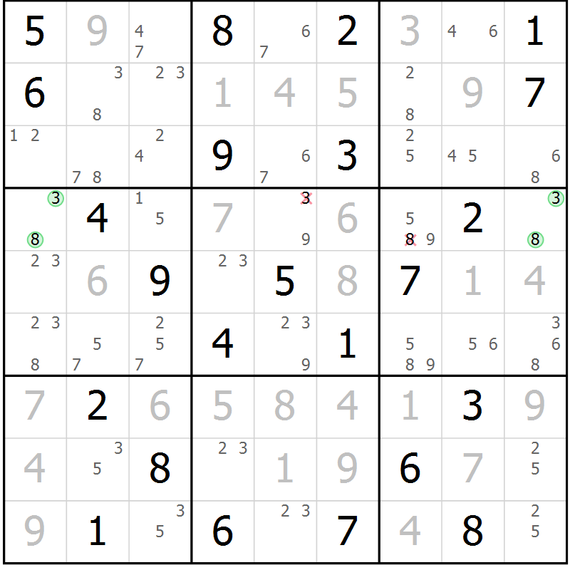 Position des candidats pour la solution de la Gr 80 page 83 du magazine de sudoku Virtuose n° 105
