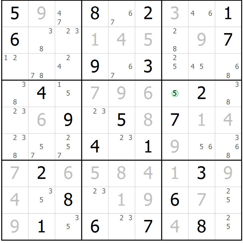 Position des candidats pour la solution de la Gr 80 page 83 du magazine de sudoku Virtuose n° 105