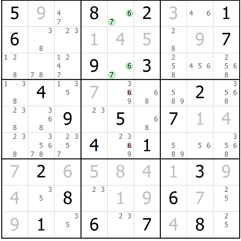Position des candidats pour la solution de la Gr 80 page 83 du magazine de sudoku Virtuose n° 105