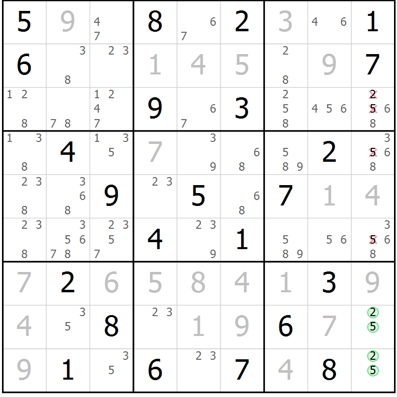 Position des candidats pour la solution de la Gr 80 page 83 du magazine de sudoku Virtuose n° 105