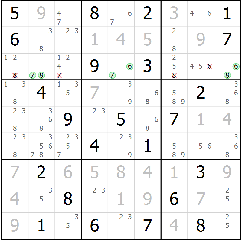 Position des candidats pour la solution de la Gr 80 page 83 du magazine de sudoku Virtuose n° 105