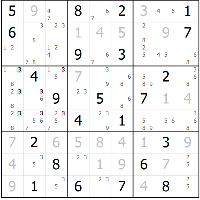Position des candidats pour la solution de la Gr 80 page 83 du magazine de sudoku Virtuose n° 105