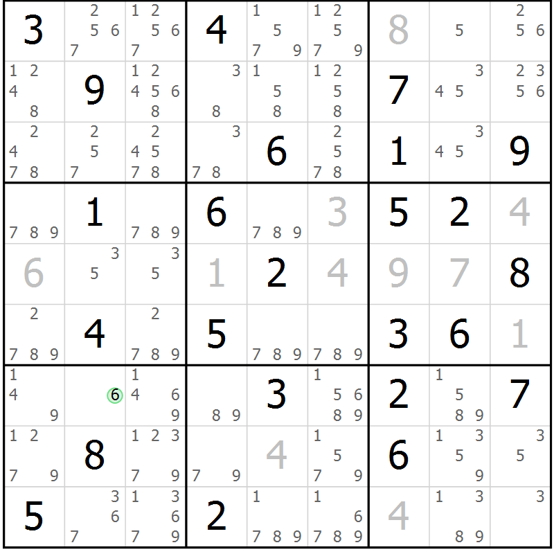 Position des candidats pour la solution de la Gr 81 page 84 du magazine de sudoku Virtuose n° 105