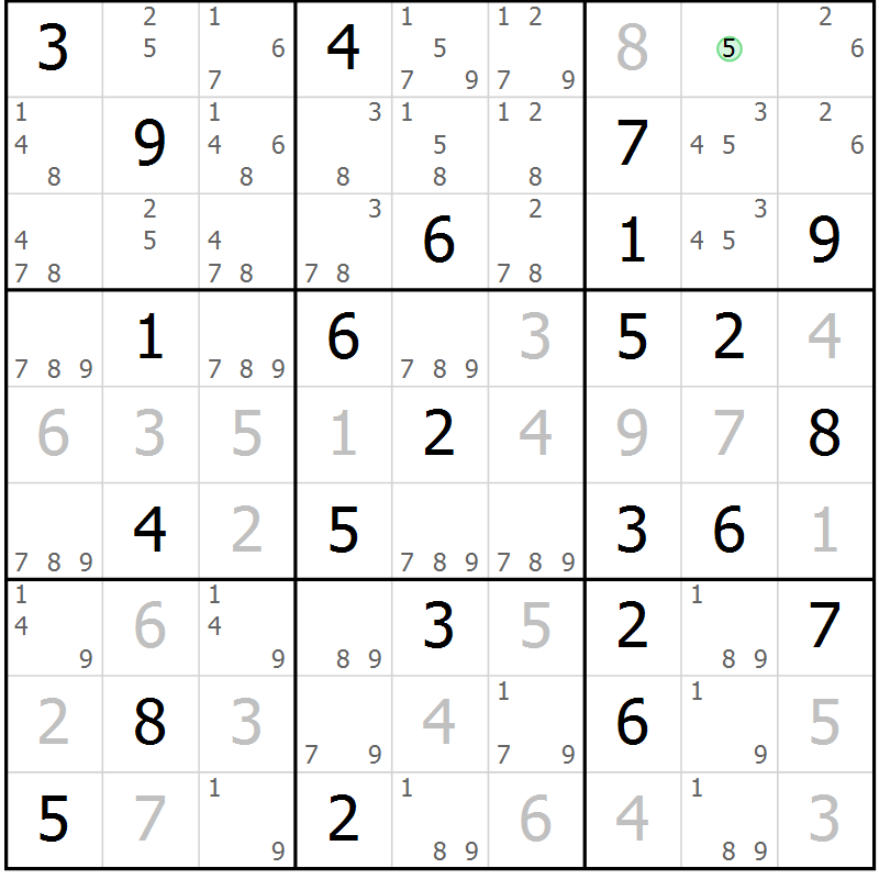 Position des candidats pour la solution de la Gr 81 page 84 du magazine de sudoku Virtuose n° 105