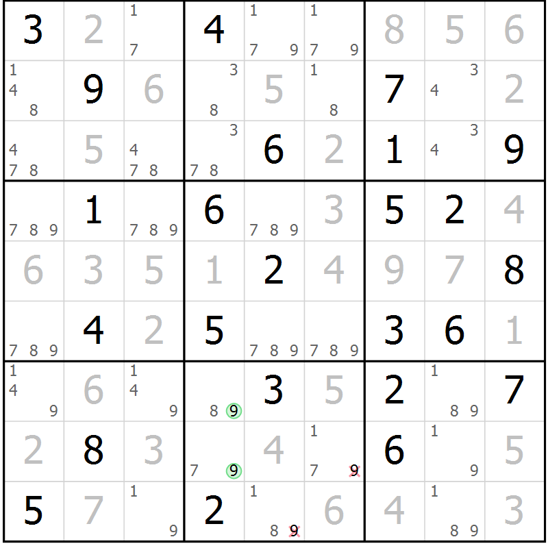 Position des candidats pour la solution de la Gr 81 page 84 du magazine de sudoku Virtuose n° 105