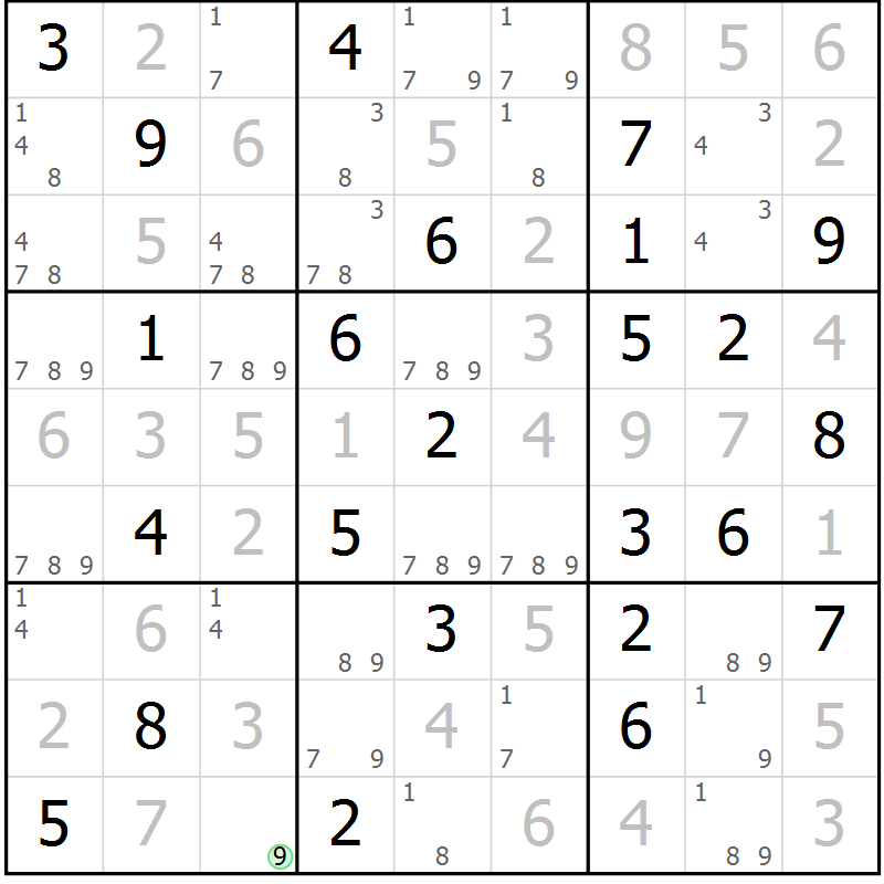 Position des candidats pour la solution de la Gr 81 page 84 du magazine de sudoku Virtuose n° 105