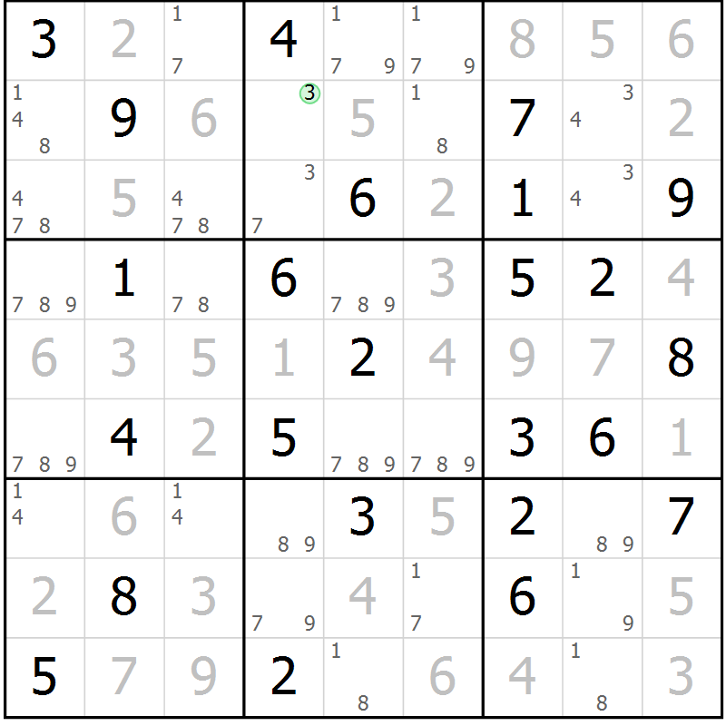 Position des candidats pour la solution de la Gr 81 page 84 du magazine de sudoku Virtuose n° 105