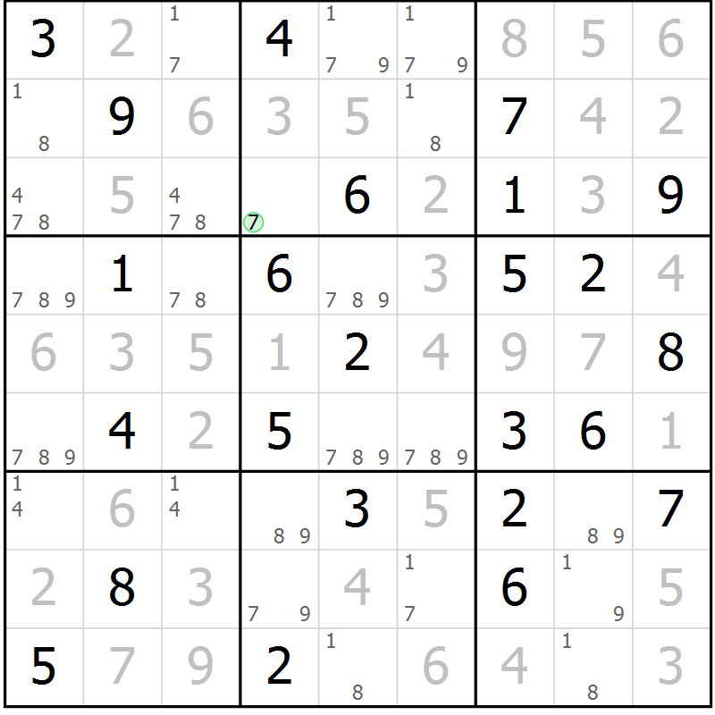 Position des candidats pour la solution de la Gr 81 page 84 du magazine de sudoku Virtuose n° 105
