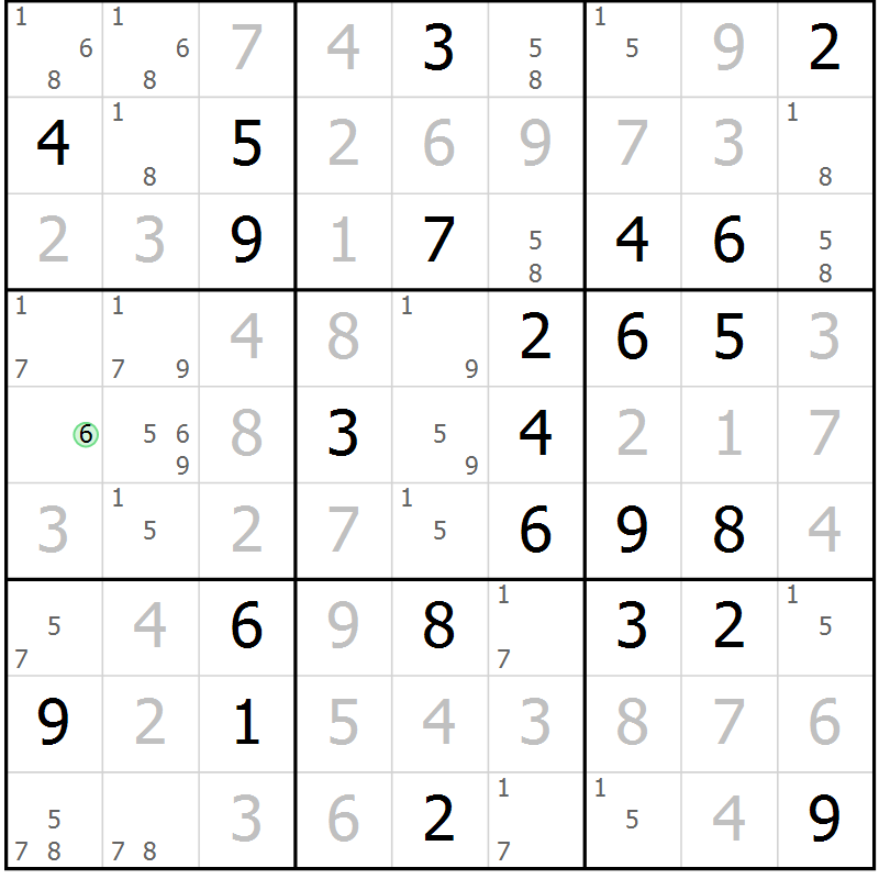 Position des candidats pour la solution de la Gr 82 page 85 du magazine de sudoku Virtuose n° 105