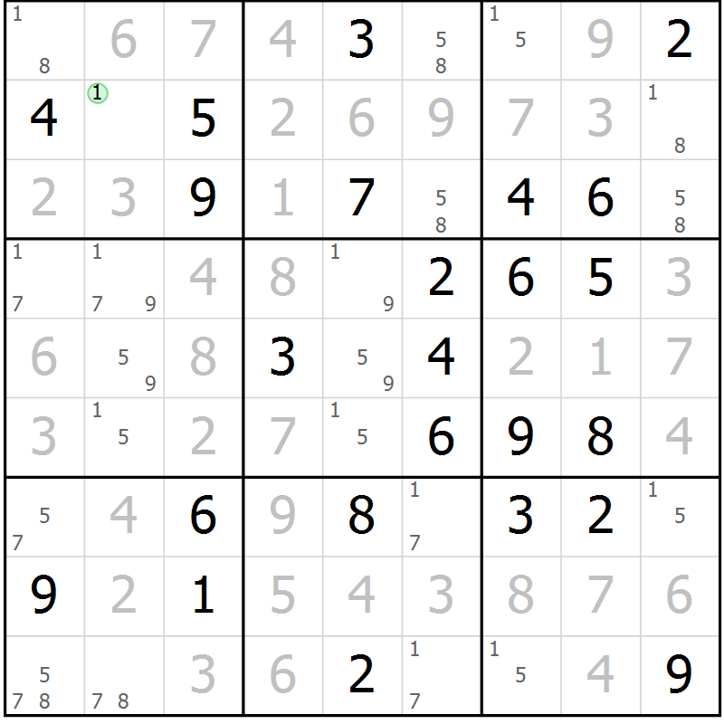 Position des candidats pour la solution de la Gr 82 page 85 du magazine de sudoku Virtuose n° 105