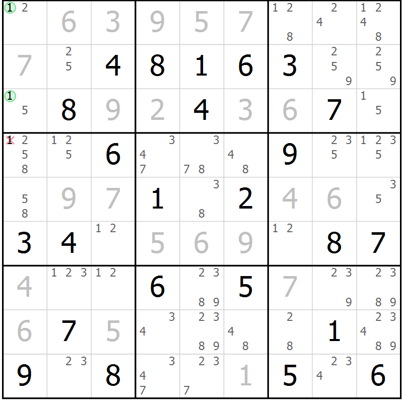 Position des candidats pour la solution de la Gr 83 page 86 du magazine de sudoku Virtuose n° 105