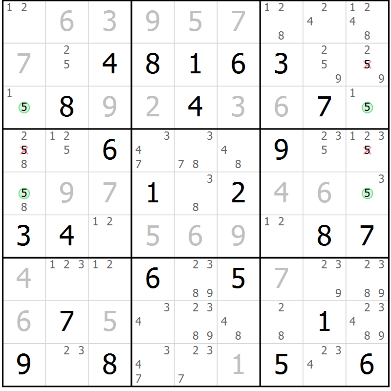 Position des candidats pour la solution de la Gr 83 page 86 du magazine de sudoku Virtuose n° 105