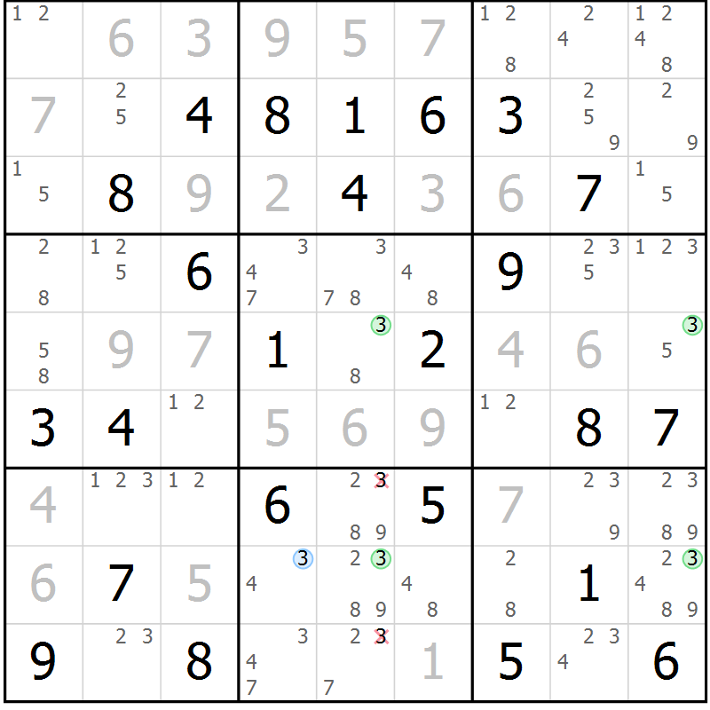 Position des candidats pour la solution de la Gr 83 page 86 du magazine de sudoku Virtuose n° 105