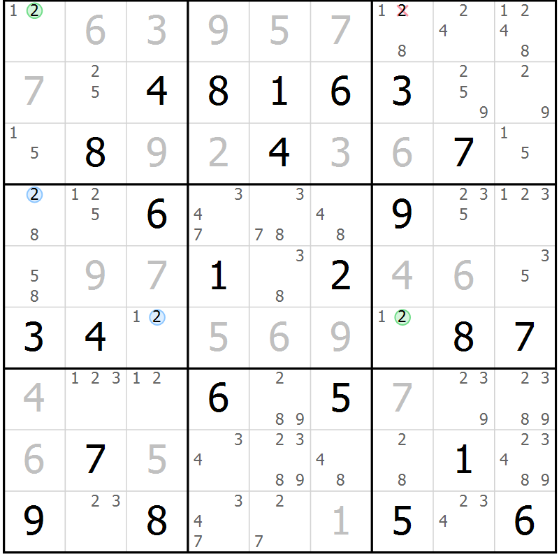 Position des candidats pour la solution de la Gr 83 page 86 du magazine de sudoku Virtuose n° 105