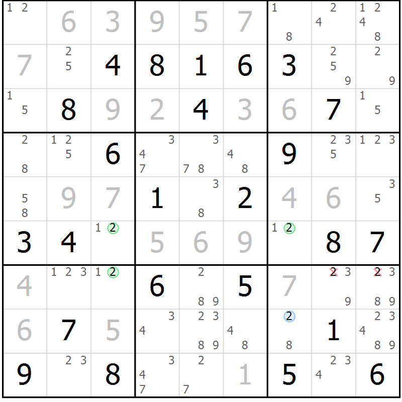 Position des candidats pour la solution de la Gr 83 page 86 du magazine de sudoku Virtuose n° 105