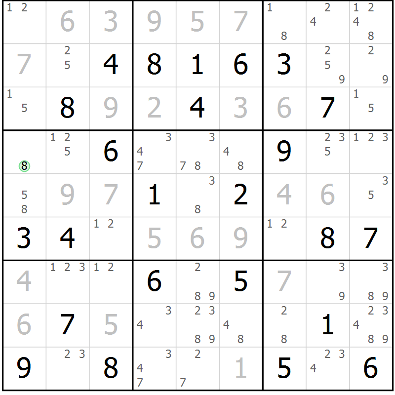 Position des candidats pour la solution de la Gr 83 page 86 du magazine de sudoku Virtuose n° 105